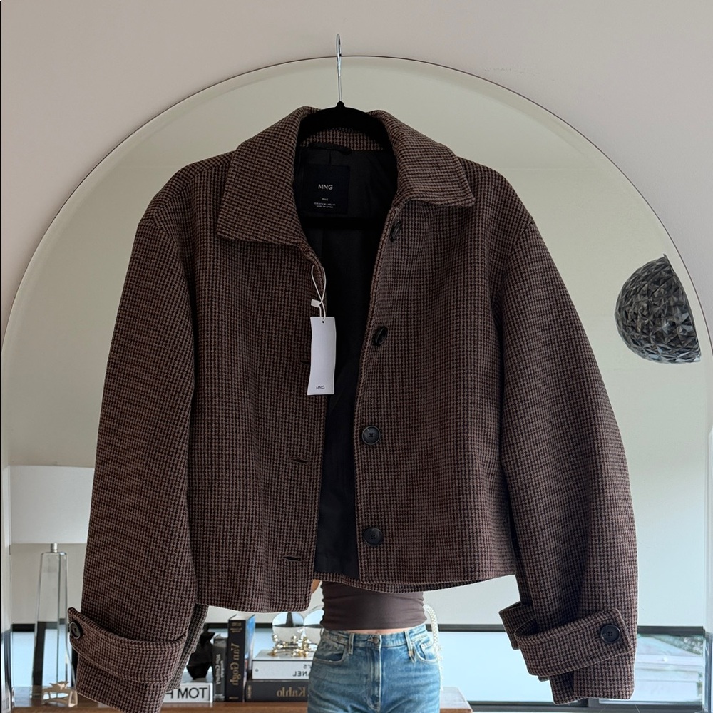 Mango Brown Checked Wool-Blend Jacket